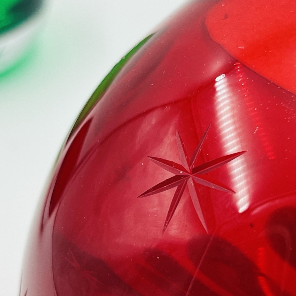Votive Holder Set Etched Starburst Red‎ Green Glass Hand Blown Poland Christmas - Picture 7 of 10